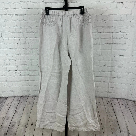 Sigrid Olsen Light Gray Wide Leg Linen Pants Pull On Size Large - Picture 5 of 6